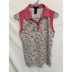 Disney Parks Authentic 2000's Pink Zebra Sleeveless Collared Golf Shirt Size M